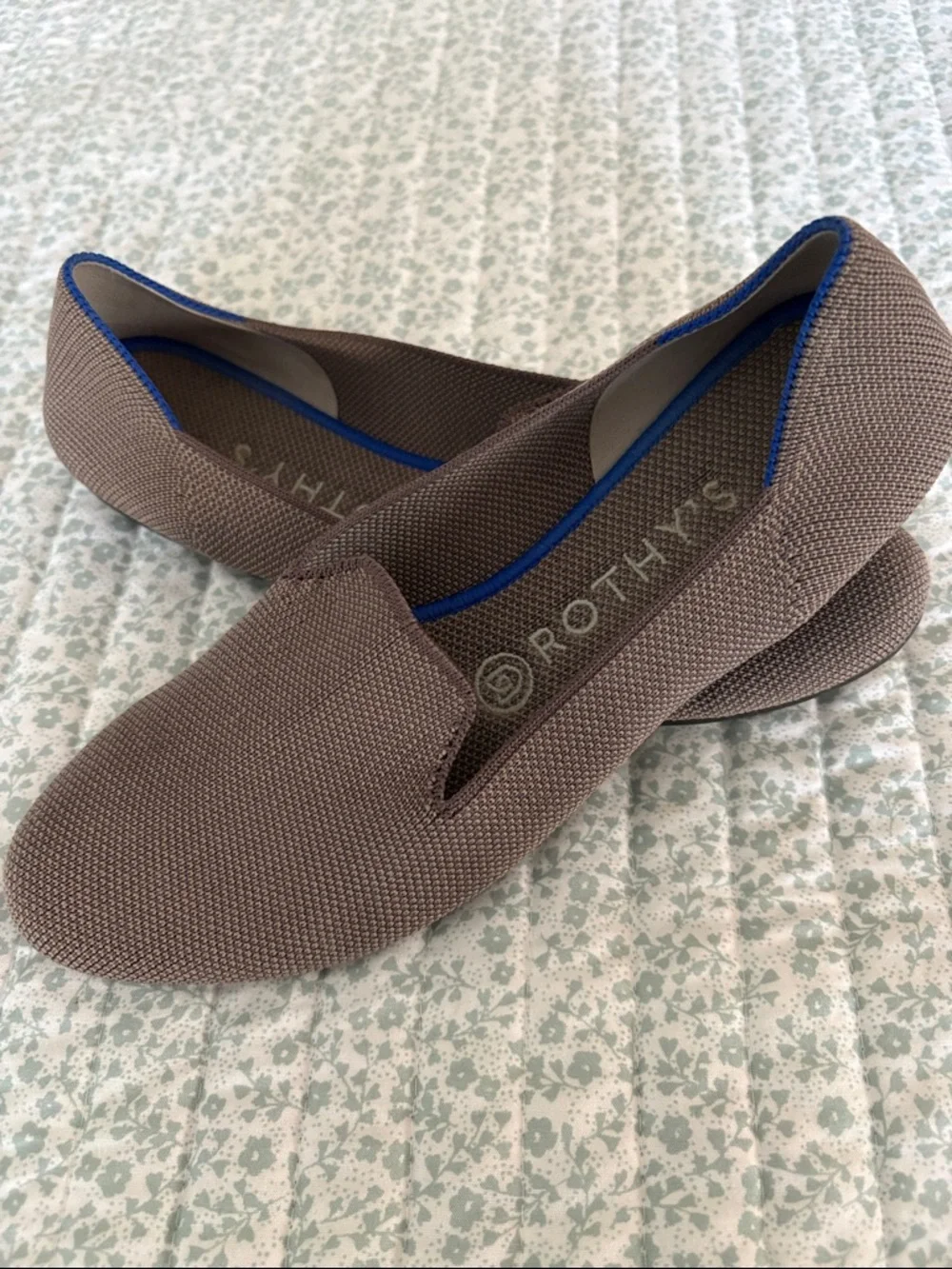 Rothy's Women's Taupe Knit Slip-On Loafers with Blue Trim - Picture 2 of 3